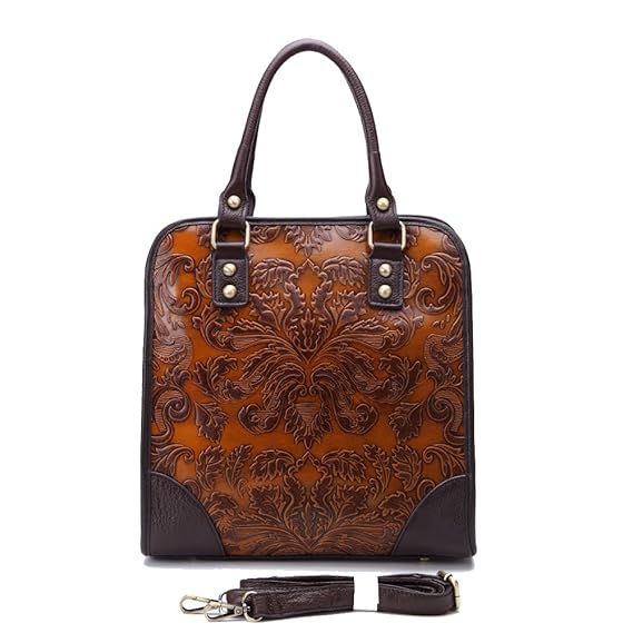 PEJGD Damen Handtasche Handtaschen Designer Floral Leder Top Griff Handtasche Tote Satchel Cross Body Taschen Mode Schultertasche Umhängetasche (Farbe : Braun)