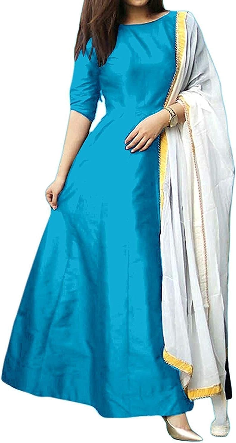 Alakha Enterprise Silk Gown (Sky Gown_Blue_Free Size)