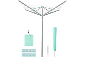 SONGMICS Umbrella Drying Rack, Rotary Washing Line, Foldable Heavy-Duty Outdoor Clothes Drying Rack with Clips, Cover, Ground
