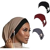 3 Pieces Stretch Soft Undercap Under Scarf with Ear Hole Muslim Jersey Inner Under Hijabs Caps Islamic Turban Bonnet