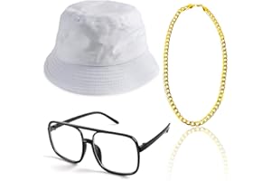Beelittle 80s/90s Hip Hop Costume Kit Cool Rapper Outfits,Bucket Hat Sunglasses Gold Plated Chain