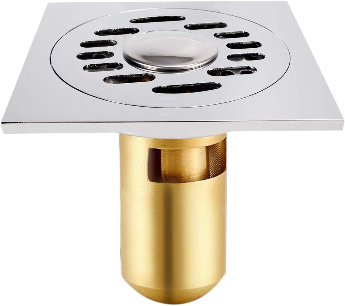 YJHome 100x100mm Bodenablauf aus Edelstahl, Messing Square Duschablauf