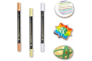 Edible Metallic Markers, 3Pcs Food Shimmering Color Pens With Dual Tips For Cookie/Cake/Cupcake/Fondant/Baking Decorating By Preatoc (GOLD, SILVER, ROSE GOLD, SET OF 3)