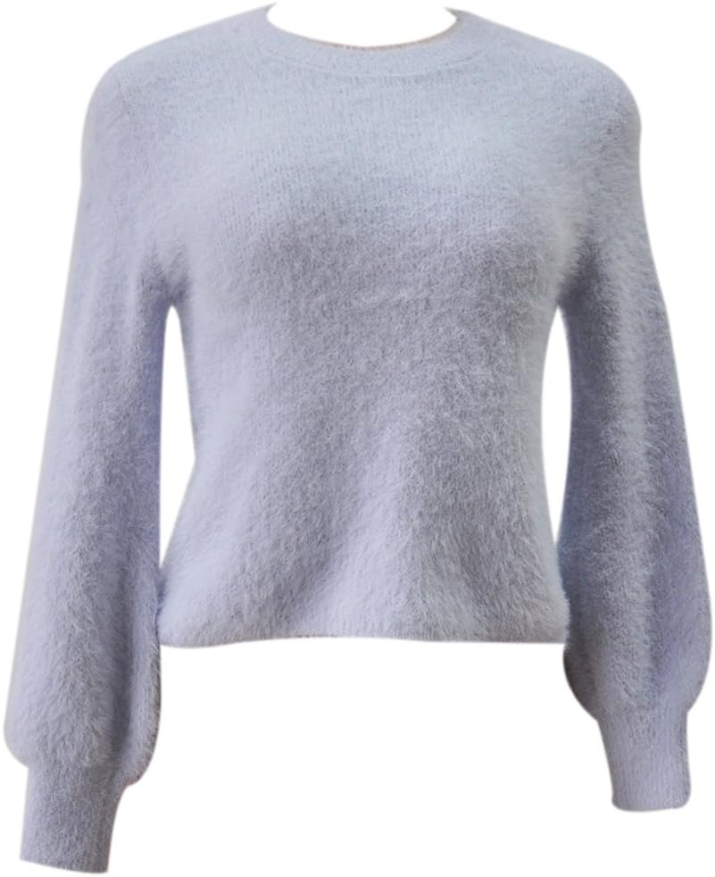 Queen Area Women's Crew Neck Mohair Long Sleeves Fluffy Fuzzy Loose Pullover Sweaters Tops One Size