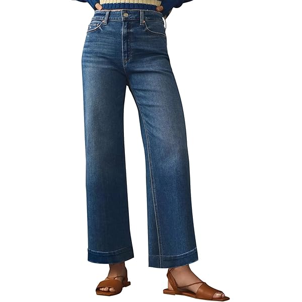 KUNMI Jeans Donna A Vita Alta Gamba Larga - Elasticizzati In Denim Con Tasche - Modello Wll004-blu Taglia 50