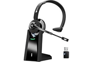 EARBAY Trucker Bluetooth Headset, Wireless Headset with Microphone Noise Cancelling & USB Dongle, 28hrs Talktime, On Ear Bluetooth Headphones with Mic Mute & Charging Dock for Cell Phone/PC/Office