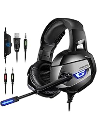 ONIKUMA Gaming Headset - Headset Gaming Headphone for PS4, Xbox One (Adapter Need), Nintendo Switch (Audio) PC Gaming Headset with Crystal Clear Sound, LED Lights & Noise-canceling Microphone (K5-N)