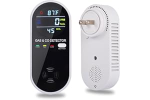 CHENGHEM 4 in 1 Carbon Monoxide Detector Plug in Wall and Natural Gas Detector, Light Voice Alarm, Temp Humidity Monitor, Gas