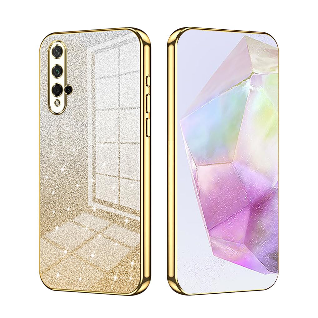 SEAHAI Case for Huawei Nova 5T / Honor 20, Ultra Thin Transparent Gradient Color Shining Pattern Card Plating Design Shockproof TPU Bumper Soft Silicone Fashion Cover - Gold