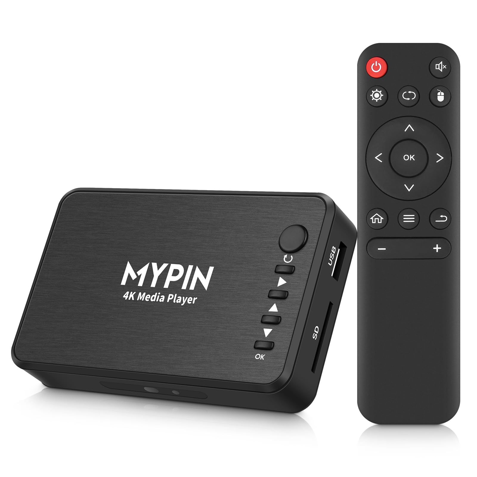 4K Media Player, MYPIN HDMI Media Player Read USB drive/SD card with HD HDMI/AV/VGA Output for RMVB/MKV/JPEG etc with Remote Control