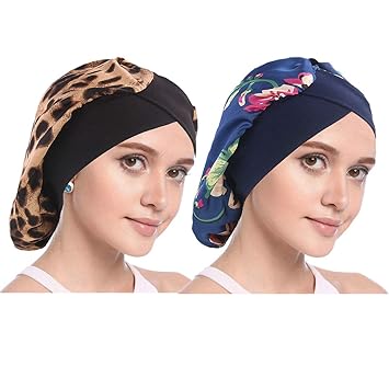 Amazon Com Simoda Satin Floral Night Cap For Curly Hair Elastic