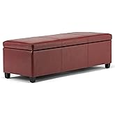 SIMPLIHOME Avalon Storage Ottoman Bench - 48 inch Wide Upholstered Vegan Leather Rectangular Lift-Top Ottoman in Red, Contemporary Storage Bench for Living Room with High-Density Foam