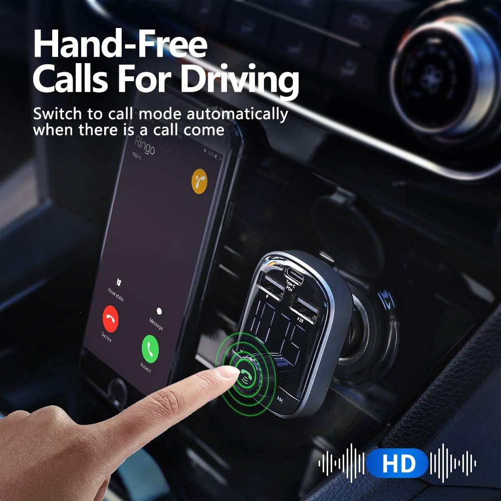 Bluetooth FM Transmitter - RAXFLY Bluetooth Car Adapter Transmitter FM Audio Receiver Dual USB PD Type C Car Charger Support TF Card and U-Disk Compatible for iPhone 11 Samsung S20 All Smartphones: MP3 Players & Accessories