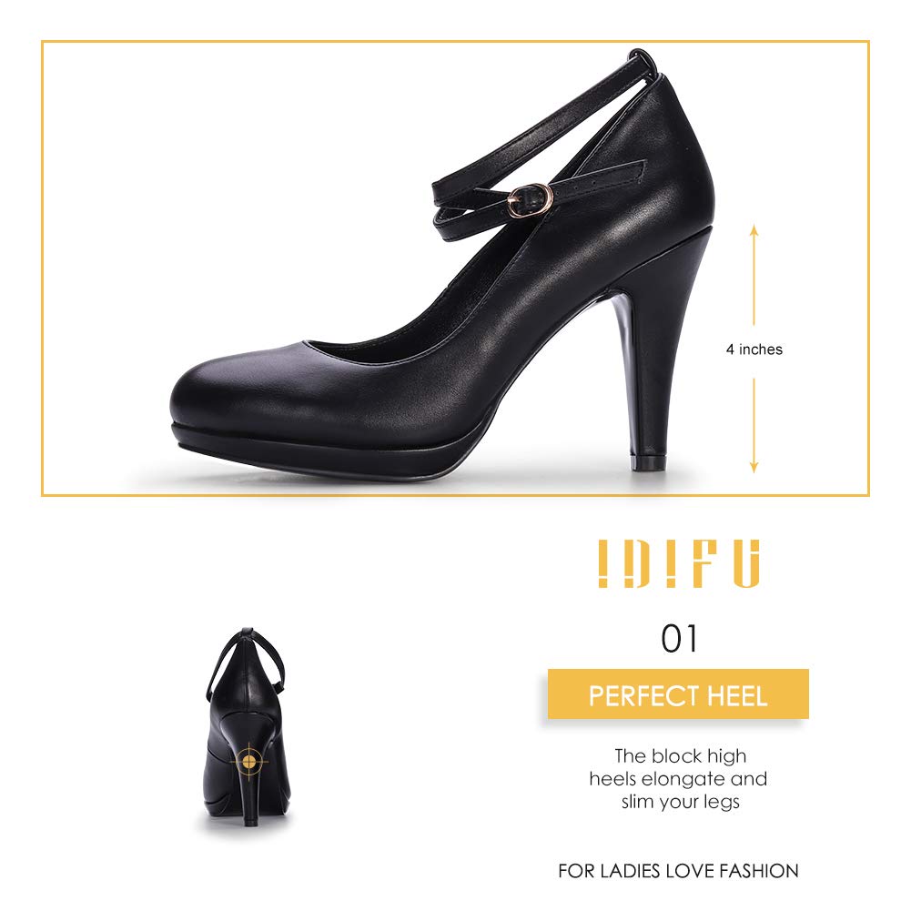 IDIFU Women's Tracy Platform High Heels Closed Toe Pumps Strappy Cross Ankle Strap Shoes for Casual Work Wedding - Image 4