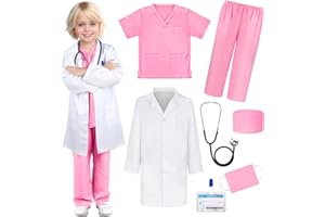 GIFTINBOX Doctor Costume for Kids Doctor Lab Coat for Kids Real Stethoscope, Girls Halloween Costumes for Kids age 3-11
