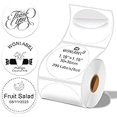 WONLABEL 1.18×1.18 Round Thermal Labels for T50M/M110/M108/M220/M260 Label Makers, Self-Adhesive Stickers Thermal Printer Labels for DIY Logo Design, Thanks Card, 200PCS/Roll 30mmx 30mm, White