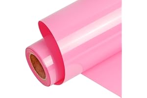 FUNKAKA Pink HTV Heat Transfer Vinyl Rolls, 12" x 9ft Glossy Pink Iron on Vinyl for T-Shirt, Adhesive Pink HTV Vinyl for All Cutter Machines Easy to Cut & Weed for Heat Vinyl Design