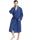 FashGudim Mens Buffalo Plaid Cotton Robe Lightweight Bathrobe Shawl Collar Kimono Sleepwear Loungewear House Robes
