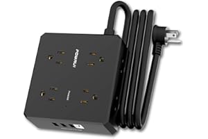 POWRUI Surge Protector Power Strip - 6 Ft Flat Plug Extension Cord with 8 Widely Outlets and 4 USB Ports(1 USB C), 3 Side Outlet Extender for Home Office, Black, ETL Listed