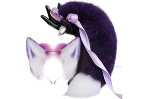 Butt Plug Fox Tail,Artificial Handmade, Deep Purple and White,Anal Plug,Sexy Anus Toy,SM Props,Female Anal Expander,Anal Stai