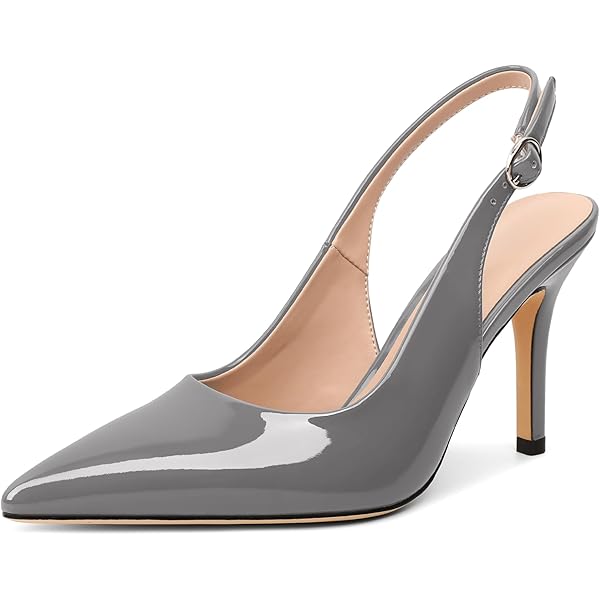 AMBELIGHT Women's High Heel Dress Ankle Strap Slip On 3.3 Inch Pointed Toe Stiletto Dating Patent Pumps Shoes Beige Size 5 - Zapatos De Tacon Para Mujer Elegantes | Pumps