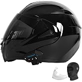 Motorcycle Bluetooth Modular Helmet, DOT Approved Dual Visor Full Face Flip Up Bluetooth Integrated Motorcycle Helmet for Adults Men and Women