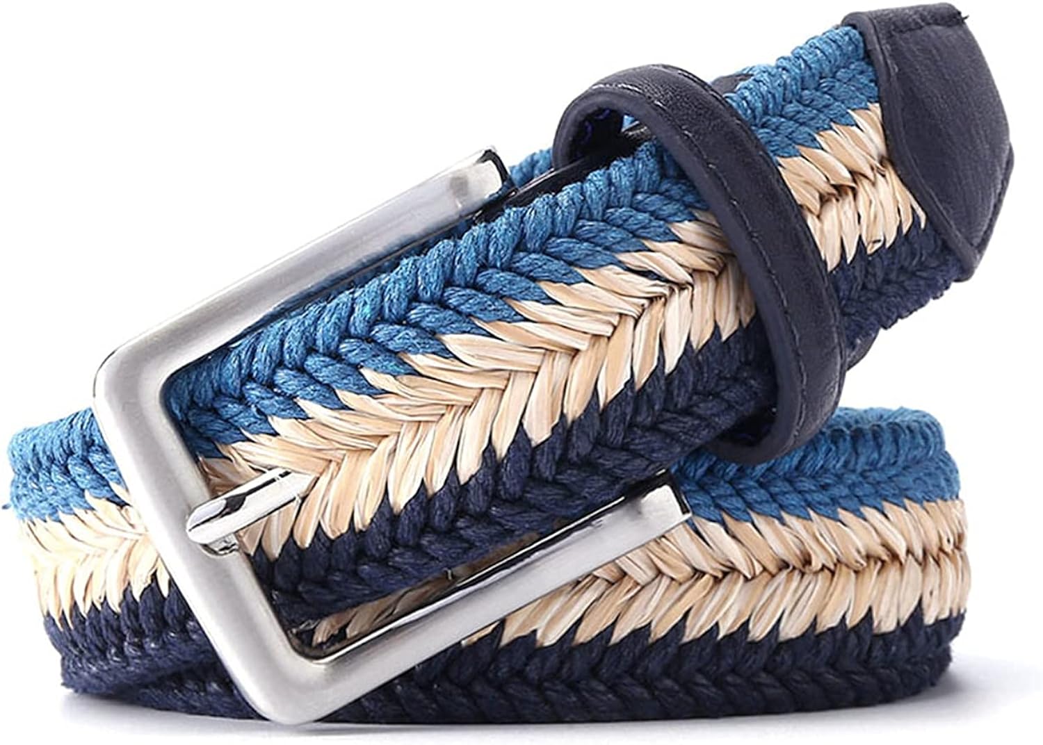 bing Mens Waist Belt Casual Braided Belt with Wax Rope and Straw Pin