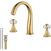 Gold Crystal 3 Hole Sink Vanity 8 Inch Brass 2 Handles 2 Tone Widespread Modern Unique Bathroom Faucets Sets, Antique Lavabo Faucet, Vintage Lavatory Vessel Luxury Mixer Tap with Pop up Drain