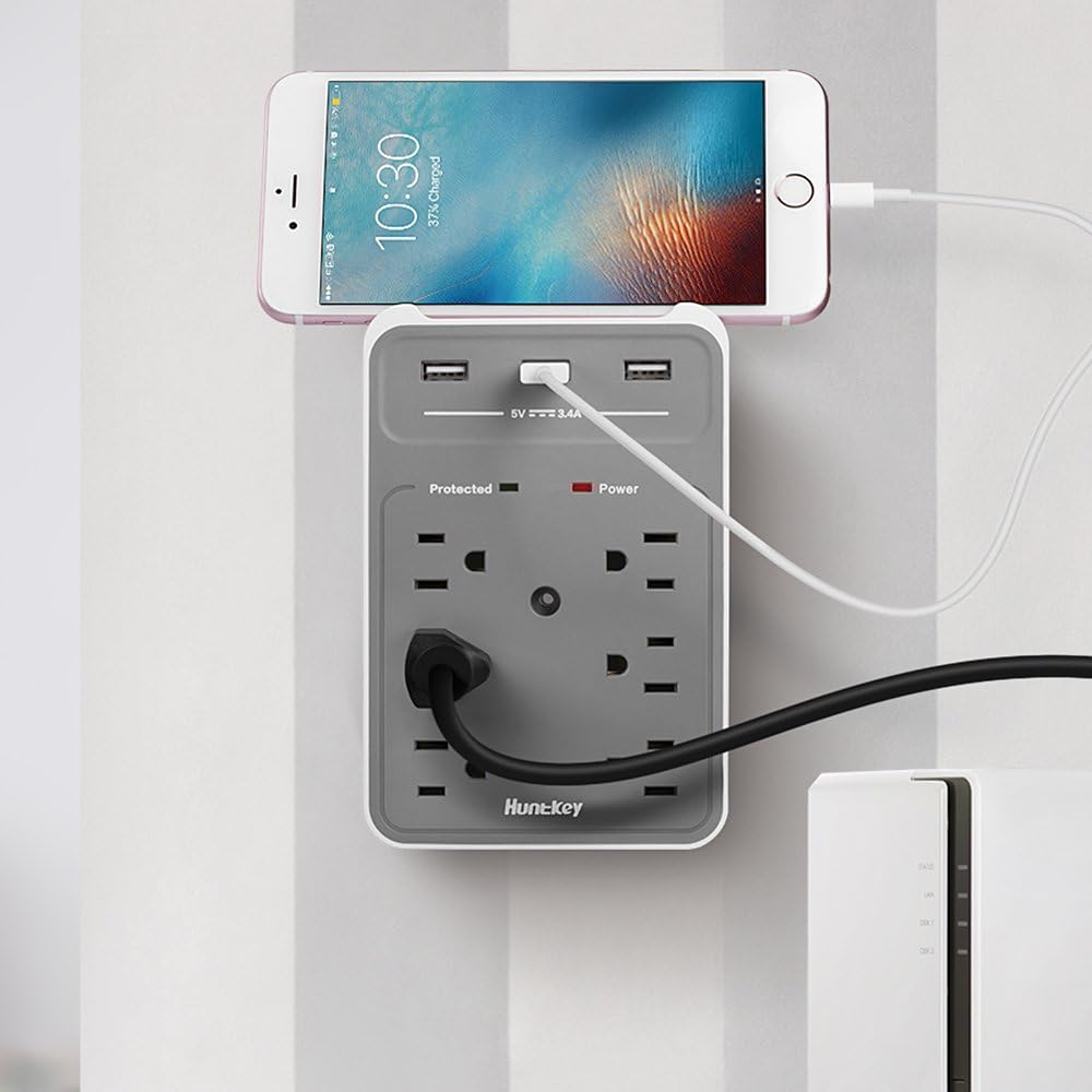 Huntkey 6 AC Outlets Surge Protector with 3 USB Charging Ports 3.4 Amp, SMD607: Home Improvement