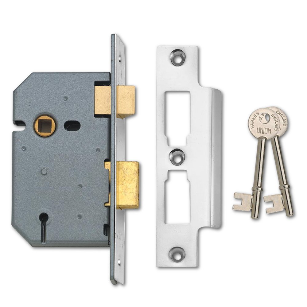 Union Locks 2277 3 Lever Mortice Sash Lock 65mm - Satin Chrome (Visi Pack)