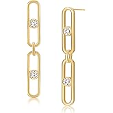 shinelab Gold Earrings for Women CZ Paperclip Drop Dangle Earrings, Sterling Silver Posts, Hypoallergenic Studs for Women Trendy Designer Jewelry