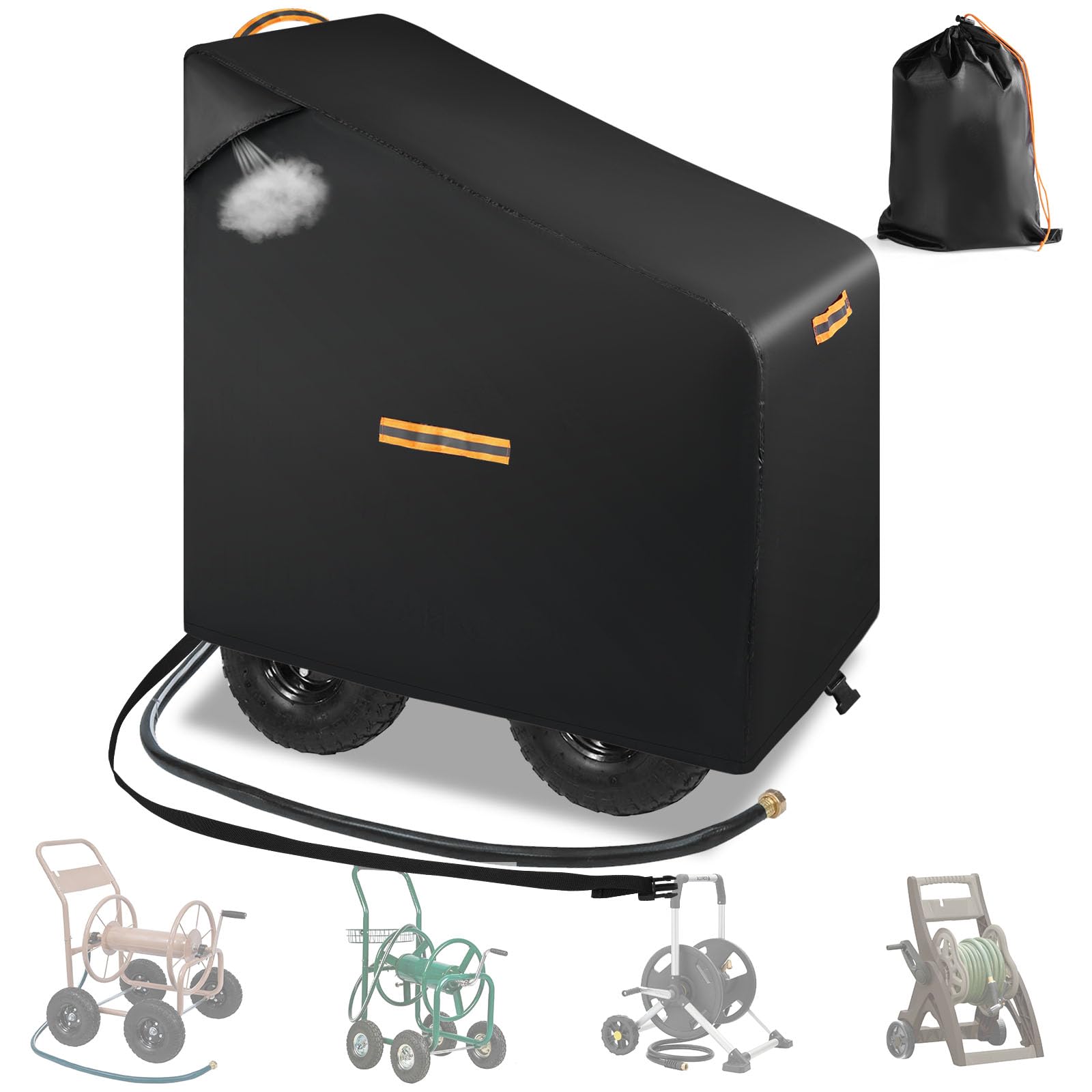 Cover for Garden Hose Trolley, Hose Reel, Waterproof 420D Sun Protection Cover for Garden Hose Reel Trolley with Waterproof Strips, Ventilation Hole, 4 Reflective Strips
