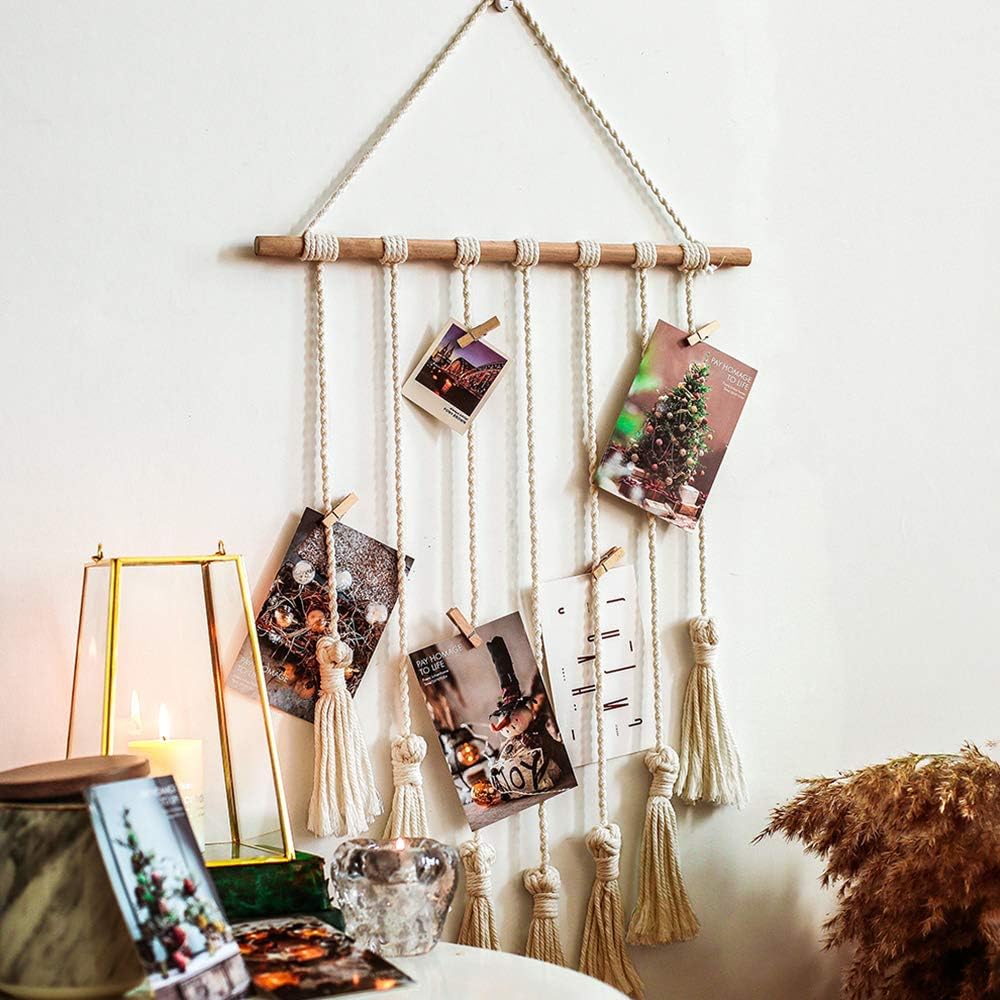 Bohemian Hanging Photo Display Tassel Wall Pictures Organizer with 20