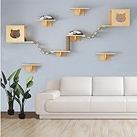 SHENGOCASE Natural Solid Wood Carpet-Covered Wall Mounted Cat Shelves, Cat Wall Furniture, Cat Wall Tree, Wall Steps, Wall St