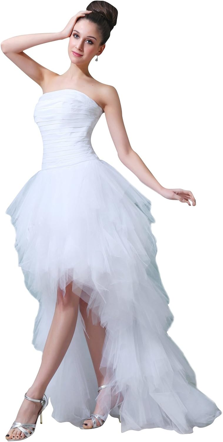 Vampal Ivory Strapless Tulle Ruffle Wedding Dresses Short
