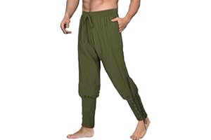 Teyujosem Men's Pirate Pants Renaissance Medieval Viking Pants Linen Ankle Banded Trousers Halloween Costume
