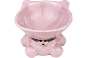 Busnos Ceramic Raised Cat Bowls for Indoor Cats Cute Elevated Cat Food Bowls 5.4 Inch Wide Whisker Friendly Pink Cat Water Bowl Dishwasher and Microwave Safe Puppy Feeding Set Supplies