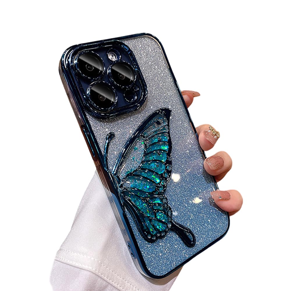 Zkacase Designed for iPhone Case,Luxury Electroplated Liquid Floating Gradient Glitter Quicksand Butterfly Clear Shockproof Protective Cover Phone Case (Blue,iPhone 11 Pro Max)