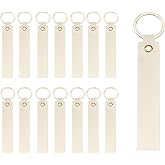 MECCANIXITY 20 Pcs PU Leather Keychain Blanks Bulk Laser Engraving Keychain Leather Key Fob Kit with Key Rings for DIY Supplies Gifts (Light White, 5.3" x 0.8")