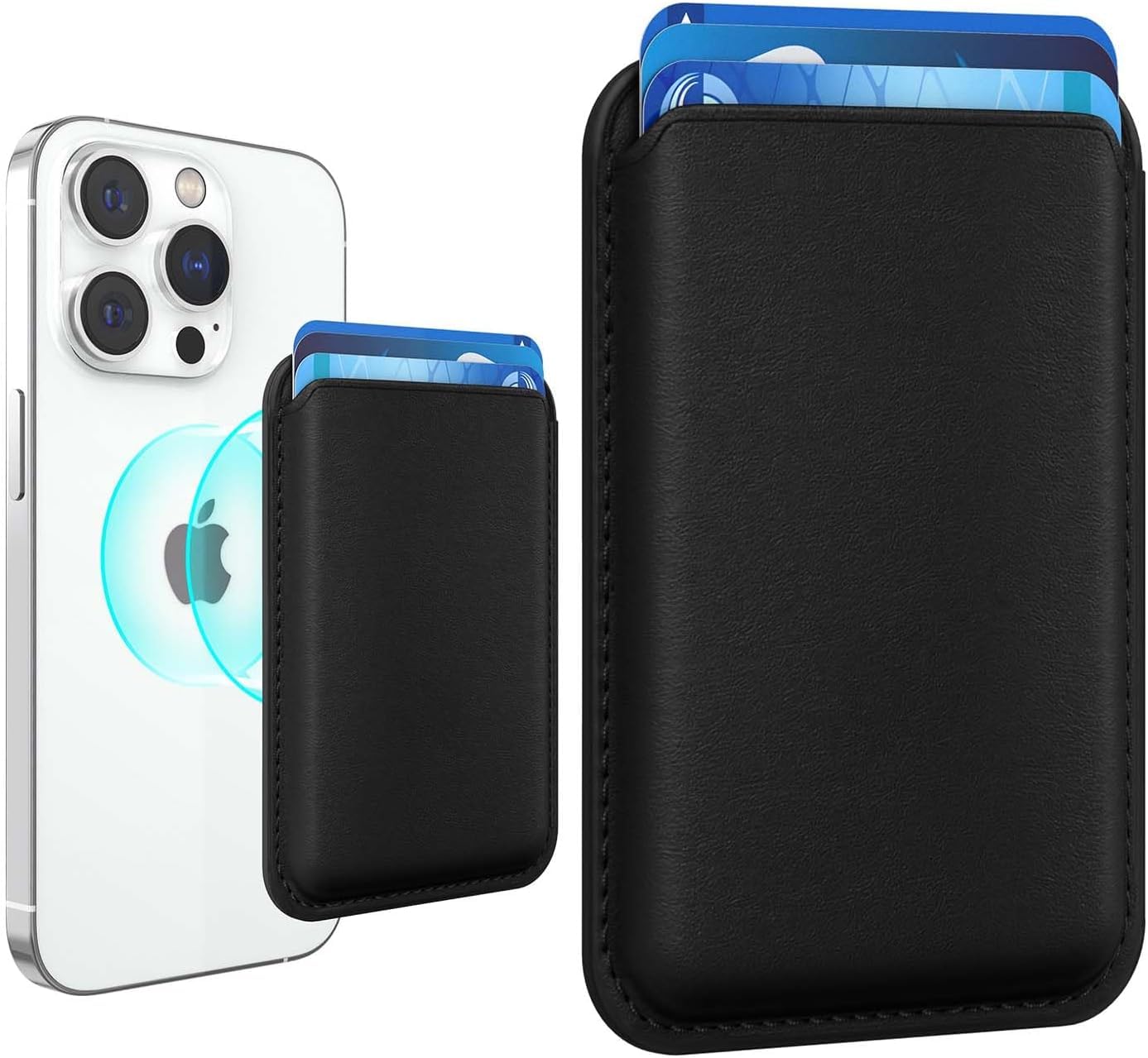 Magnetic Wallet Phone Card Holder, Mag-Safa Wallet for iPhone 15 Pro Max/15 Pro/15 Plus/15, for iPhone 14 Pro Max/14 Plus/14 Pro/14, for iPhone 13 Pro Max/13 Pro/13 iPhone 12 Series, Black (Black)