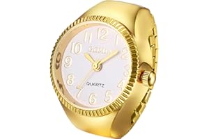 JewelryWe Men Women Finger Watches Set Wholesale Gold Silver Plated Elastic Watch Rings Round Quartz Ring Watches for Christmas