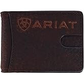 ARIAT Men's Large Logo Bull Hide Leather Bifold Money Clip Wallet