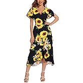 Women’s Deep V Neck Wrap Maxi Dresses Casual Ruffle Hem Split Long Dress