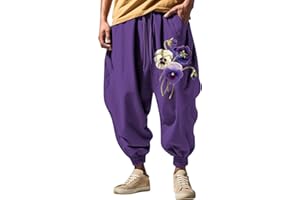GENERIC Japanese Pants Men Casual Baggy Anime Print Joggers Sweatpants Elastic Drawstring Boho Hippie Harem Pants with Pocket