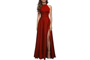 MUSHARE Women's Halter Neck Sexy Split Cocktail Party Maxi Long Formal Dress