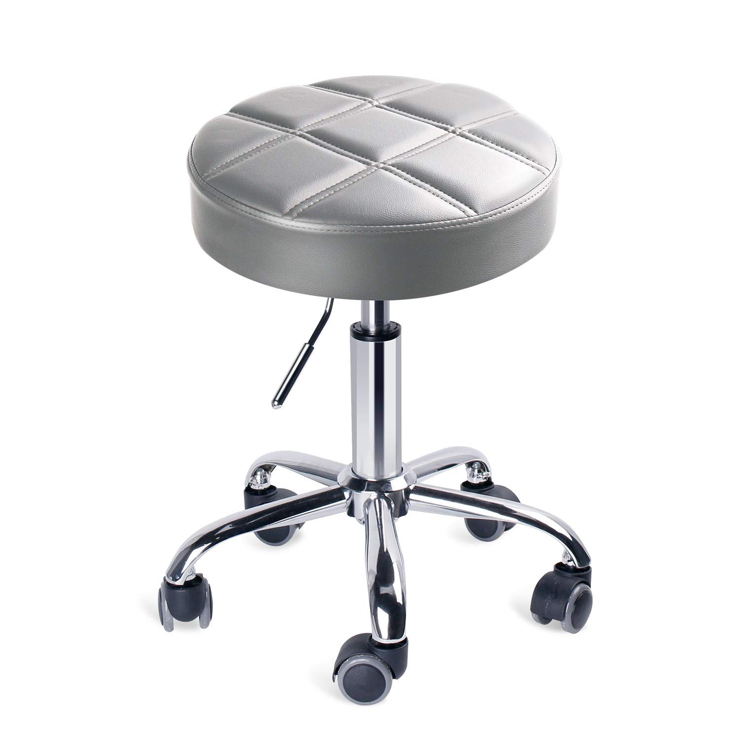 Leader Accessories Swivel beauty Stool Round Rolling Stools Adjustable Work Stool with 5 Wheels (Light Grey/seat cushion Φ14)