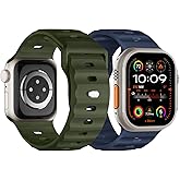 Sport Band Compatible with Apple Watch Ultra 2 Band 49mm 46mm 45mm 44mm 42mm for Men, Soft Silicone Wristbands Waterproof Replacement Strap for iWatch Series 11 10 9 8 7 6 5 4 3 SE Ultra 3 2 1, 2 Pack