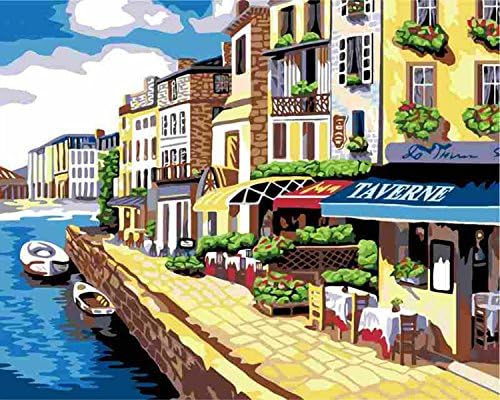 [WOODEN FRAMED] Diy Oil Painting, paint By Number- Coastal Town 16*20 inch