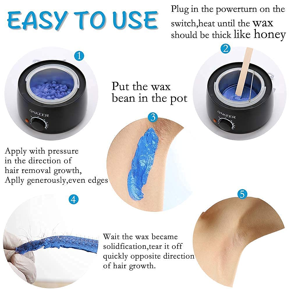 Oakeer Waxing Kit for Women Men, Wax Pot Machine, Wax Warmer for Hair Removal At Home With 6 Bags Beans, Body Waxing For Eyebrows Nose Cheeks Arms Bikinis Legs