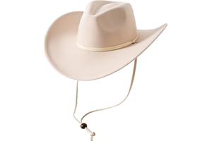 Lanzom Women Men Retro Felt Wide Brim Western Cowboy Cowgirl Hat Dress Up Hat with Wind Lanyard